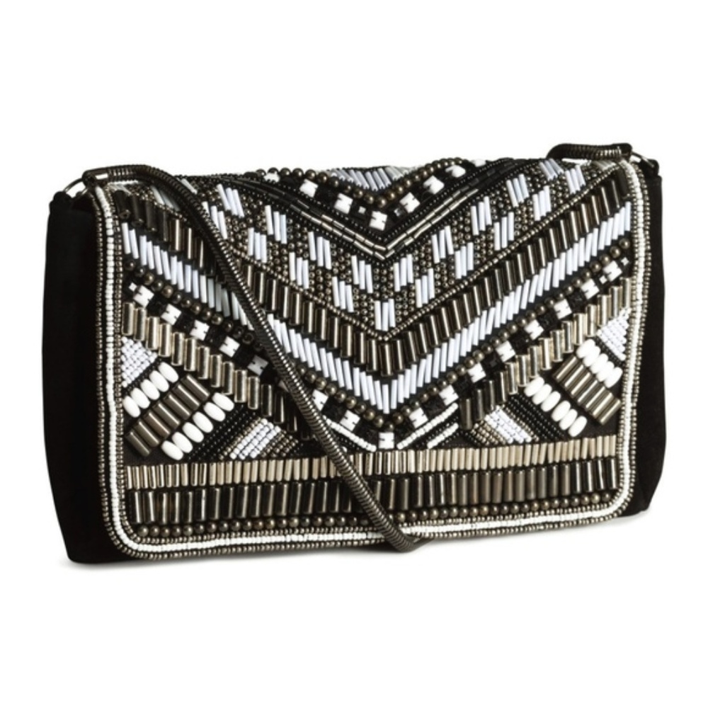 H&M black and white beaded clutch bag - Picture 1 of 8